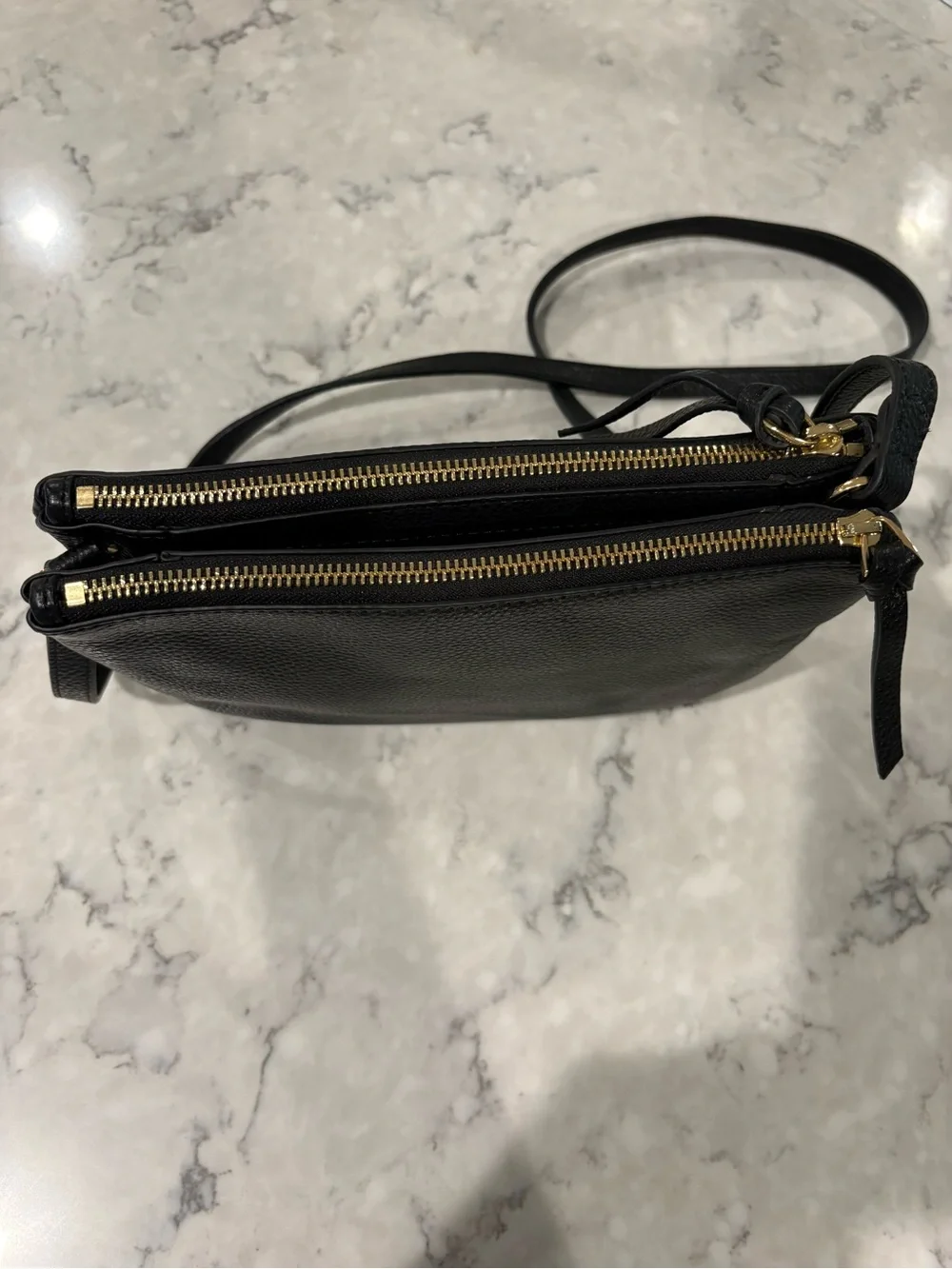 Vince Camuto Black Pebbled Leather Crossbody with Gold‎ Logo